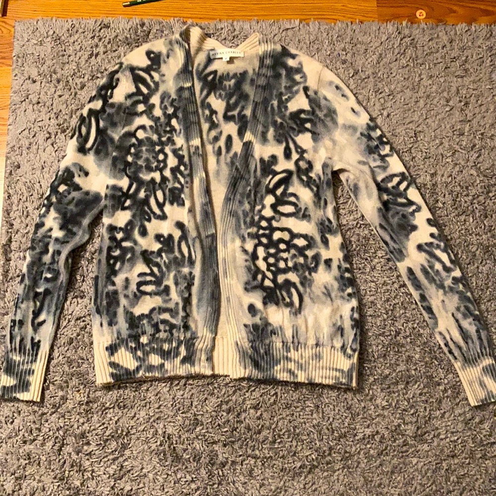 Marika Charles Cashmere Floral Hand Dyed Sweater Navy and Cream